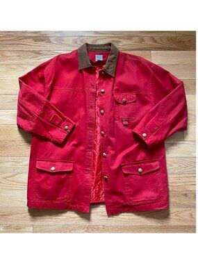 Vintage Cotton Canvas Chore Coat Barn Jacket, Red Brown Womens Large with Lining